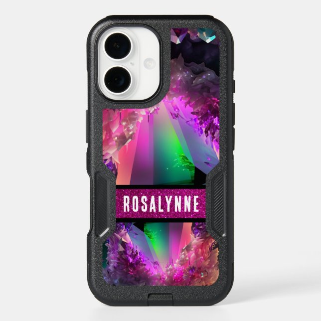 Neon Wave Customizable Rave-Inspired Laser Glitter Otterbox iPhone Case (Back)