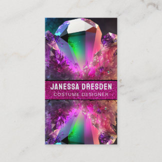 Neon Wave Rave-Inspired Crystal Gemstone Glitter Business Card