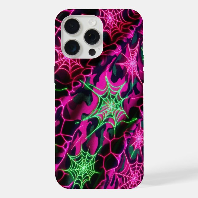 Neon web, spiderweb pattern, camouflage iphone case (Back)
