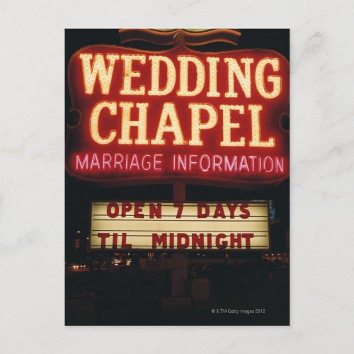 Neon Wedding Chapel Sign in Las Vegas USA Postcard