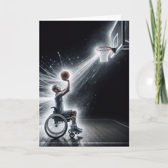 Neon Wheelchair Basketball Player Birthday Card (Front)
