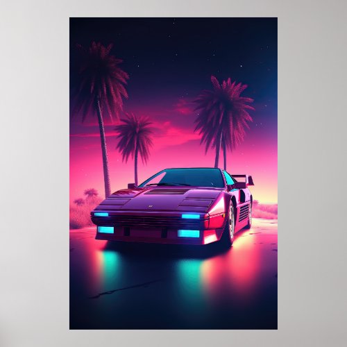 Neon Wheels A Synthwave Drive into the Future Poster