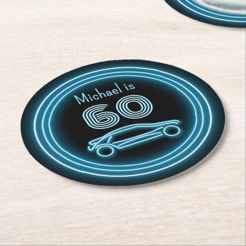 Neon Wheels _ Car Racing _ Masculine Theme Event Round Paper Coaster