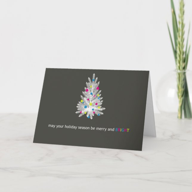 Neon White Christmas Tree Holiday Card (Front)