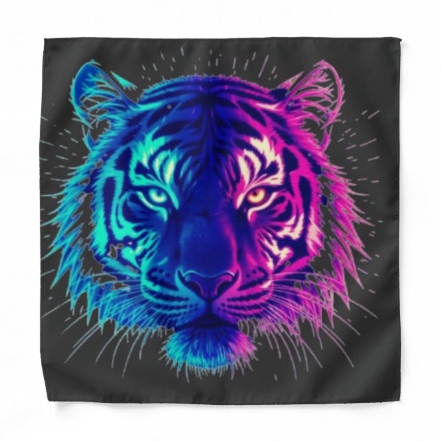 Neon White Tiger – Glowing Cyberpunk Wildlife Art Bandana (Front)