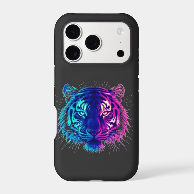 Neon White Tiger – Glowing Cyberpunk Wildlife Art iPhone Case (Back)