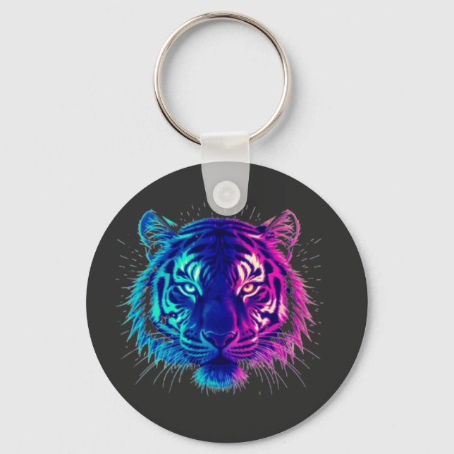 Neon White Tiger – Glowing Cyberpunk Wildlife Art Keychain (Front)