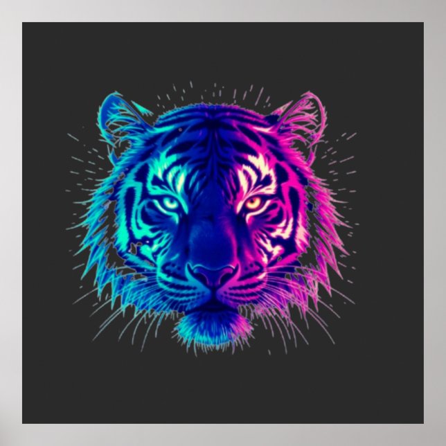 Neon White Tiger – Glowing Cyberpunk Wildlife Art Poster (Front)