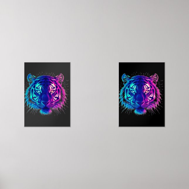 Neon White Tiger – Glowing Cyberpunk Wildlife Art Wall Art Sets (Front)
