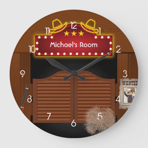 Neon Wild West Cowboy Large Clock