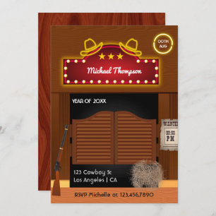 Neon Wild West Cowboy themed Graduation Party Invi Invitation