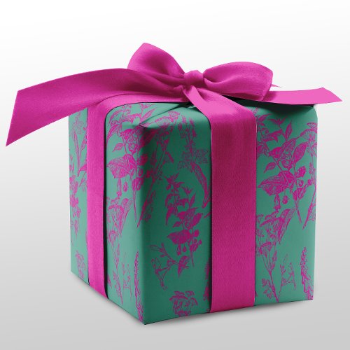 Neon Wildflower Pink  Turquoise Wrapping Paper Sheets