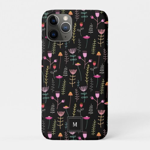 Neon Wildflowers on Black  iPhone 11 Pro Case
