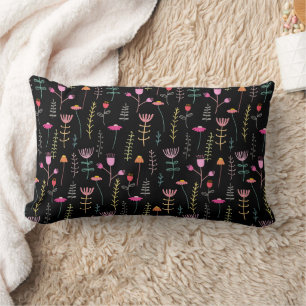 Neon Wildflowers on Black,  Lumbar Pillow