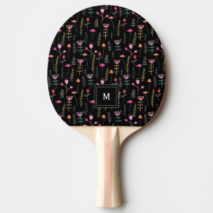 Neon Wildflowers on Black, Ping Pong Paddle