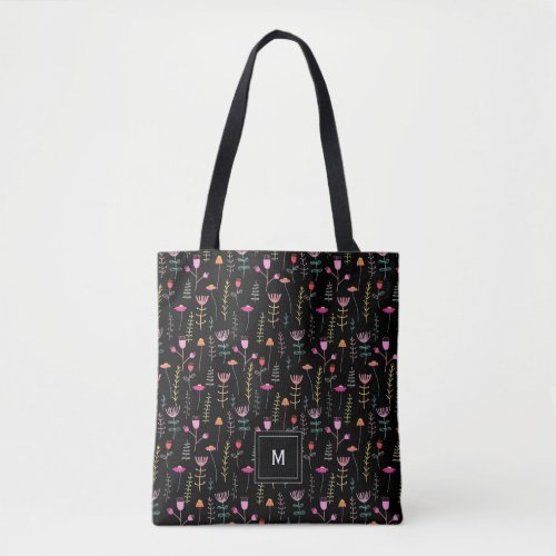 Neon Wildflowers on Black  Tote Bag