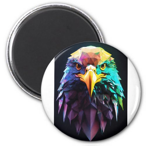 Neon Wireframe Eagle Head 3D Abstract Polygon Art Magnet
