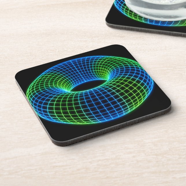 Neon Wireframe Torus Beverage Coaster (Left Side)