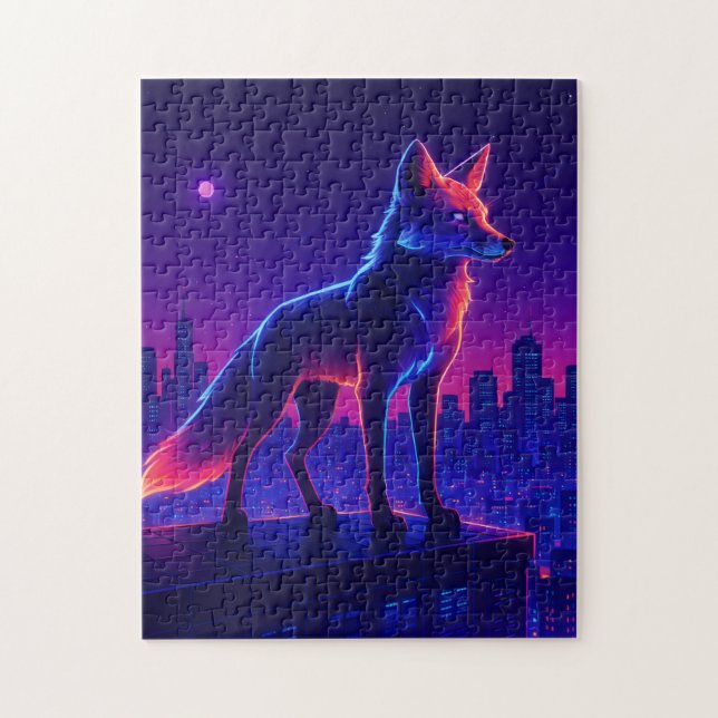 Neon Wolf Above the City Jigsaw Puzzle (Vertical)