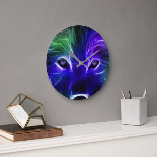 Neon Wolf Galaxy Art – Colorful Mystical Wolf Desi Large Clock