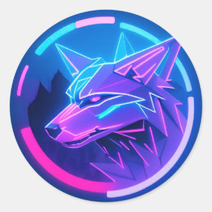 🐺 Neon Wolf Geometric Futuristic Cyber Night Glow Classic Round Sticker
