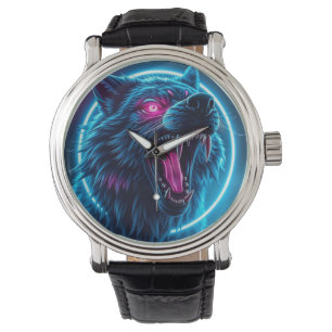 Neon Wolf Horror Glowing Eyes Dark Fantasy Animal Watch