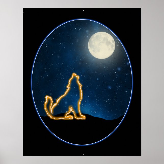 Neon Wolf Howls at the Moon Poster (Front)
