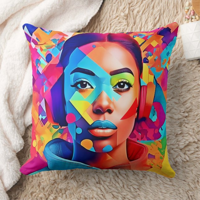 Neon Woman Dreams Digital Art  Throw Pillow (Blanket)