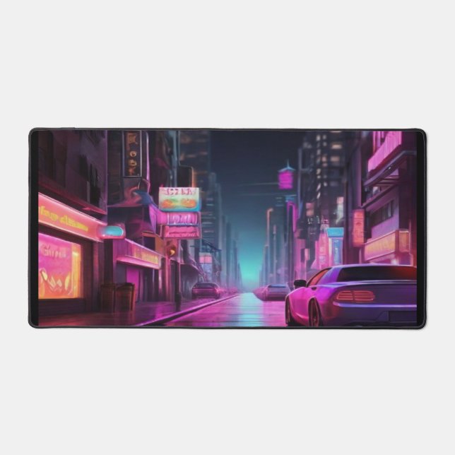 Neon wonderland  future city desk mat (Front)