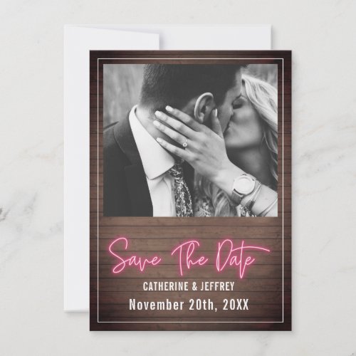 Neon Wood Plank Wedding Photo Save The Date