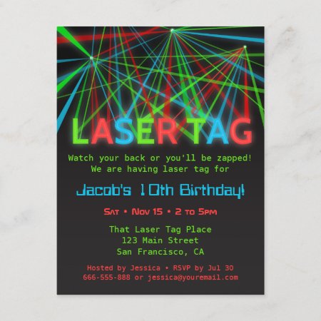 Neon Words Laser Tag Birthday Party Invitations