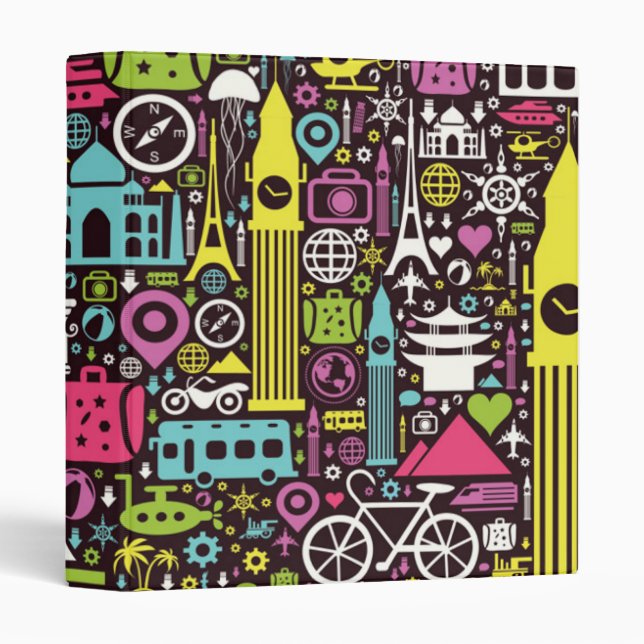 Neon World Icons Pattern 3 Ring Binder (Front/Spine)