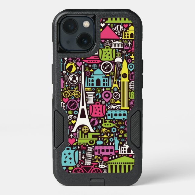 Neon World Icons Pattern Otterbox iPhone Case (Back)