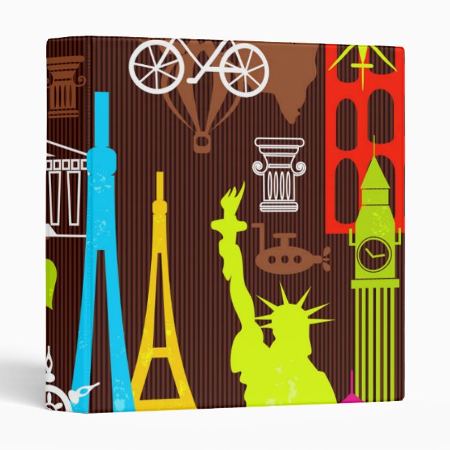 Neon World Travel Pattern 3 Ring Binder (Front/Spine)