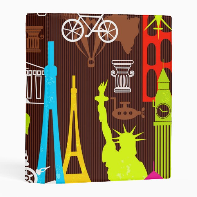 Neon World Travel Pattern Mini Binder (Front/Spine)