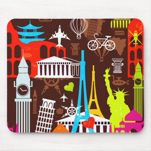 Neon World Travel Pattern Mouse Pad (Front)