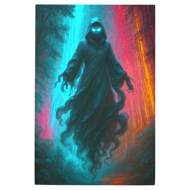 Neon Wraith: Spectral Forest Glow Metal Print (Front)