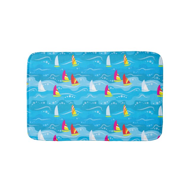 Neon Yacht Pattern Bathroom Mat (Front)