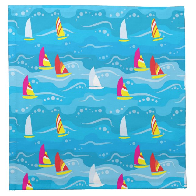 Neon Yacht Pattern Cloth Napkin (Front)
