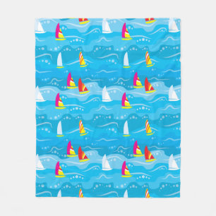 Neon Yacht Pattern Fleece Blanket