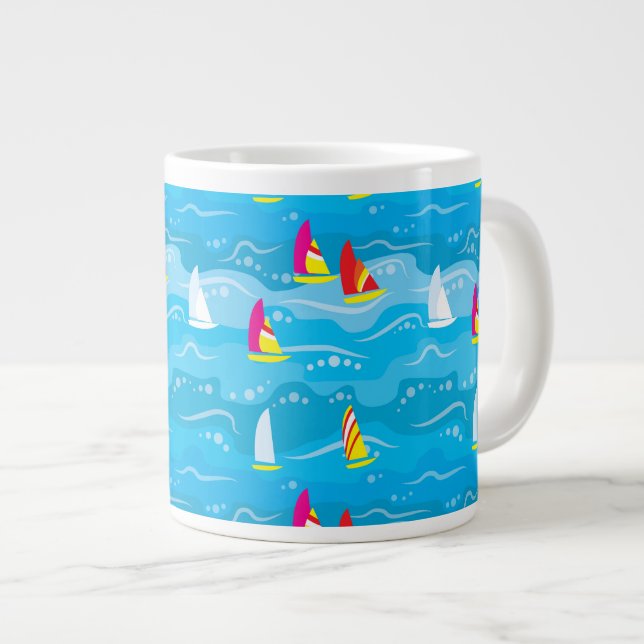 Neon Yacht Pattern Giant Coffee Mug (Front Right)