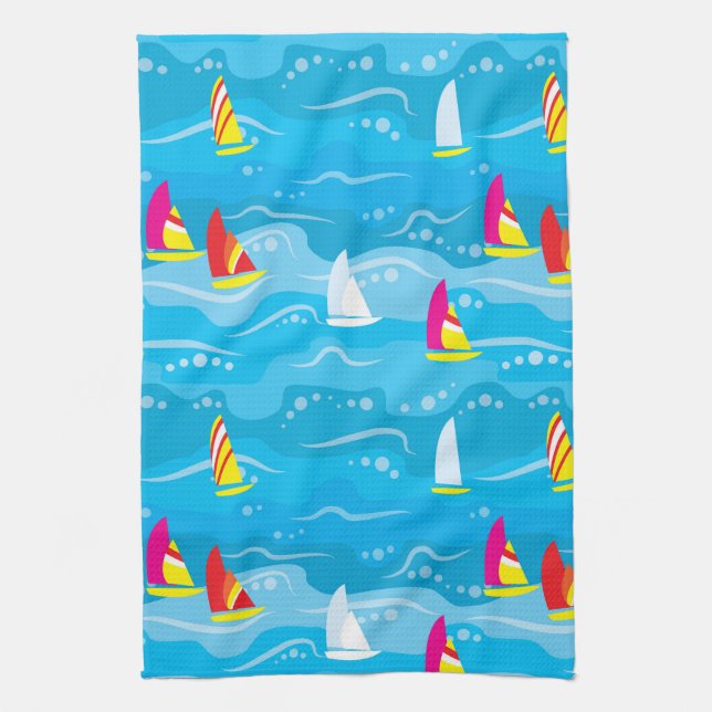 Neon Yacht Pattern Kitchen Towel (Vertical)