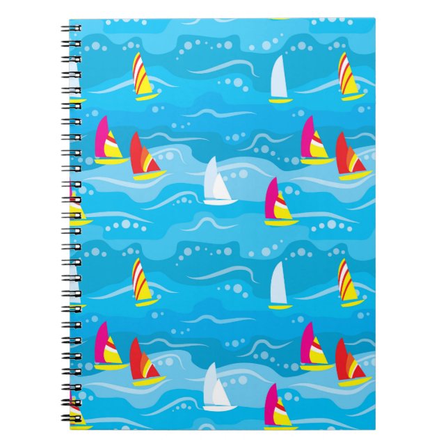 Neon Yacht Pattern Notebook (Front)