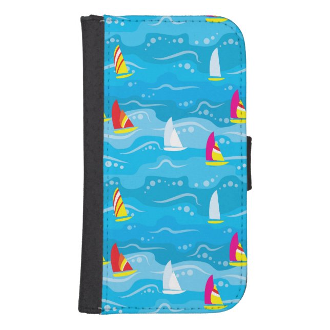 Neon Yacht Pattern Samsung Galaxy Wallet Case (Front)