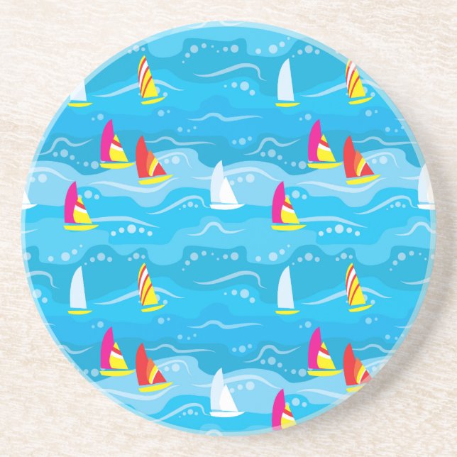 Neon Yacht Pattern Sandstone Coaster (Front)