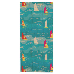 Neon Yacht Pattern Wood USB Flash Drive