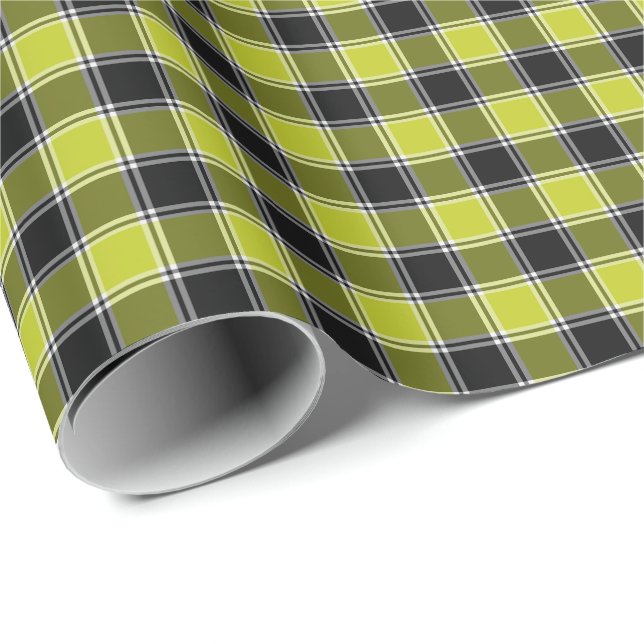 Neon Yellow and Black Checkered Plaid Wrapping Paper (Roll Corner)