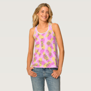 Neon Yellow and Pink Tropical Hawaiian Pineapples Tank Top