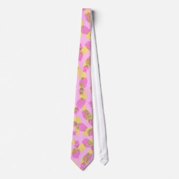 Neon Yellow And Pink Tropical Hawaiian Pineapples Tie by ChicPink at Zazzle