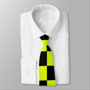 Neon Yellow Black Checkered Checkerboard Vintage Neck Tie